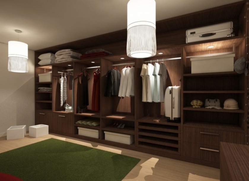 Классическая гардеробная комната из массива с подсветкой Темиртау