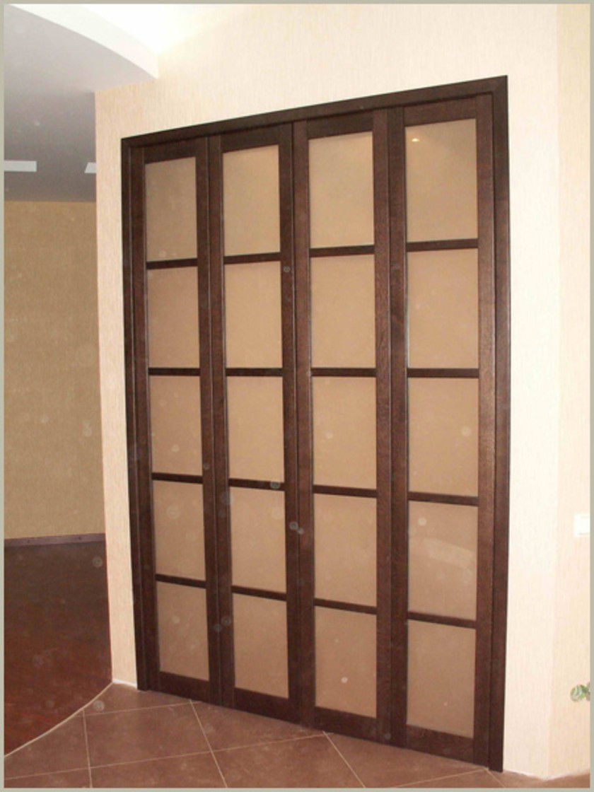 Двери гармошка с матовым стеклом и накладными разделителями Темиртау