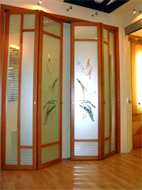 Двери гармошка с матовым рисунком цветок Темиртау
