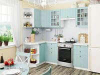 Небольшая угловая кухня в голубом и белом цвете Темиртау